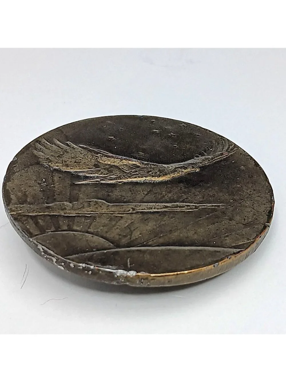 Vintage Round Brass Belt Buckle With Eagle In Flight Design A-48